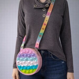 Boutique Rainbow Pop-It Crossbody Purse | Fidget Sensory Circle Bag Kids & Tween